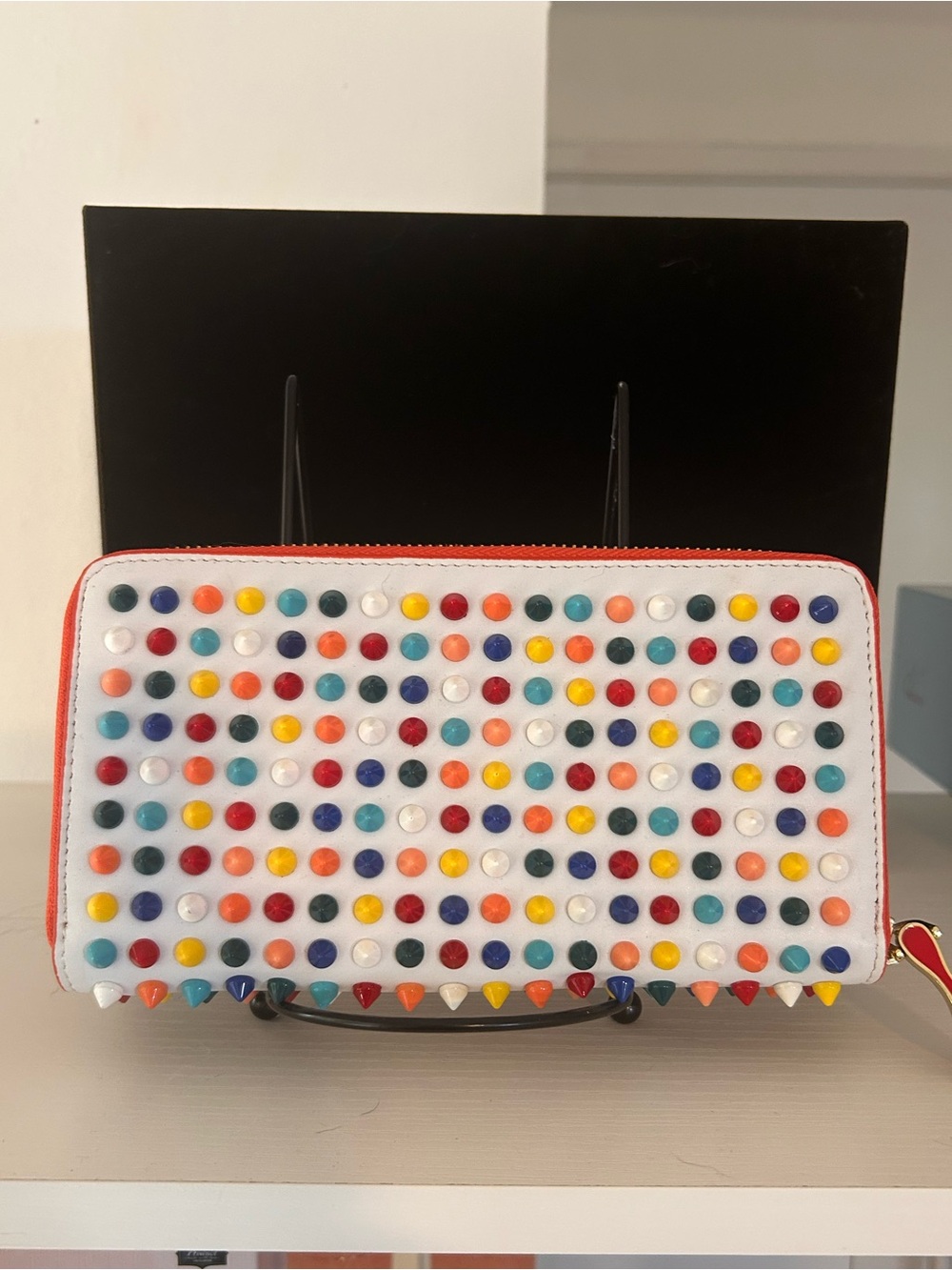 NWOT 💄Christian Louboutin Multicolor Calfskin Studded Long Wallet Panettone Zip